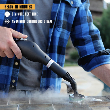 MC1275 being used on tile and grout. 8 Minute heat up time and 45 minutes of continuous steam power