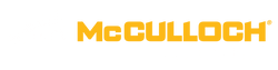 McCulloch PowerSteam Series company logo. White and Yellow color way with swooping "M" logo